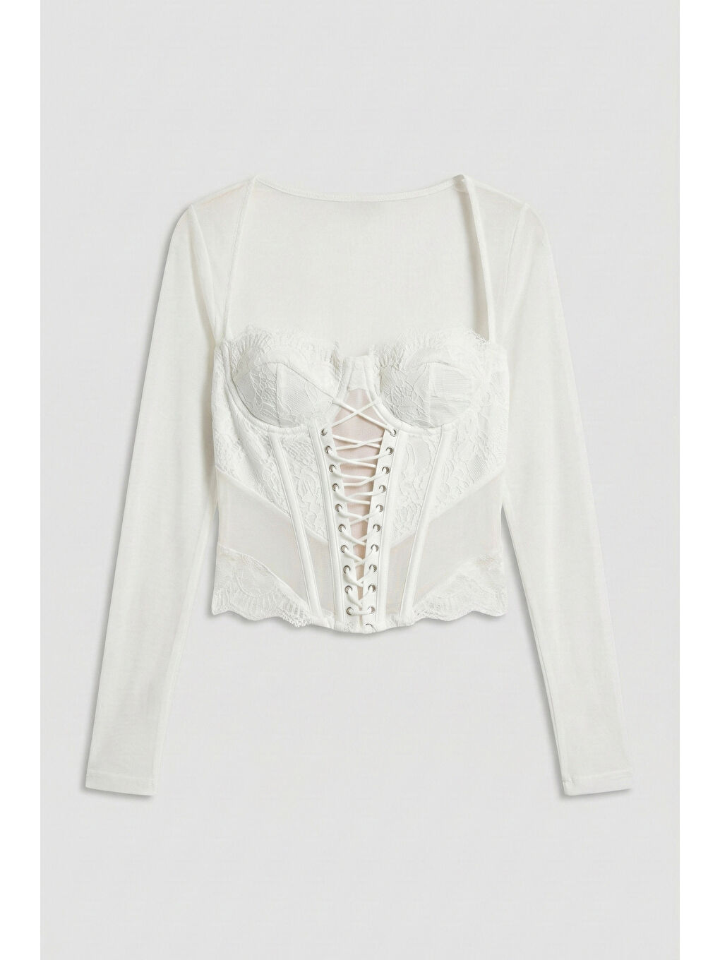 Ekru Kadın Beyaz w5 Balenli Kuş Gözü Detaylı Tül Dantel Özel Tasarım Büstiyer-1