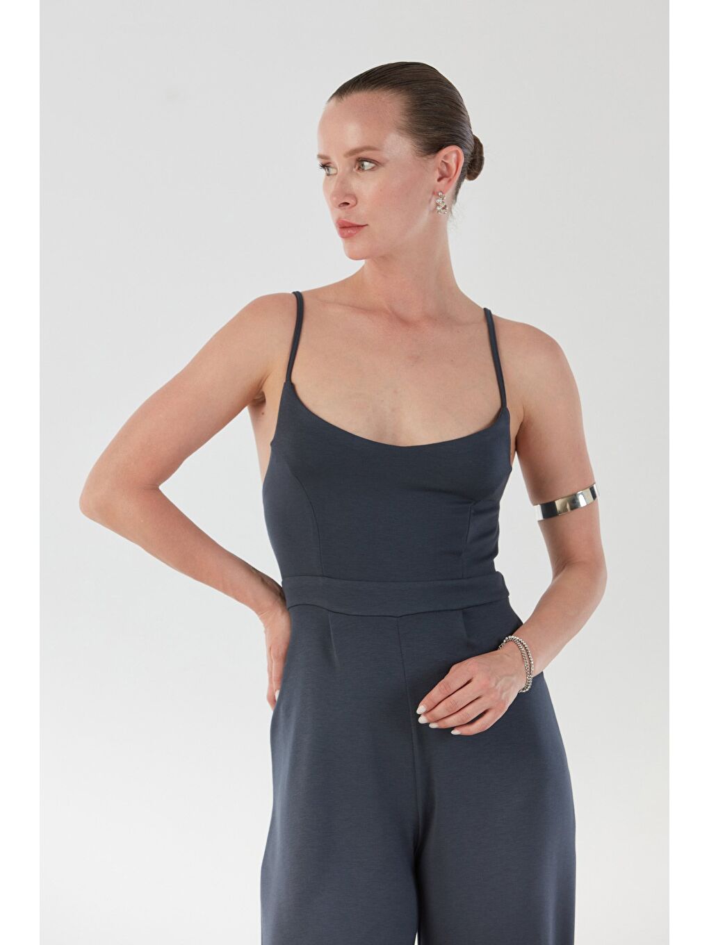 Antrasit Askılı Fermuarlı Modal Tulum-1