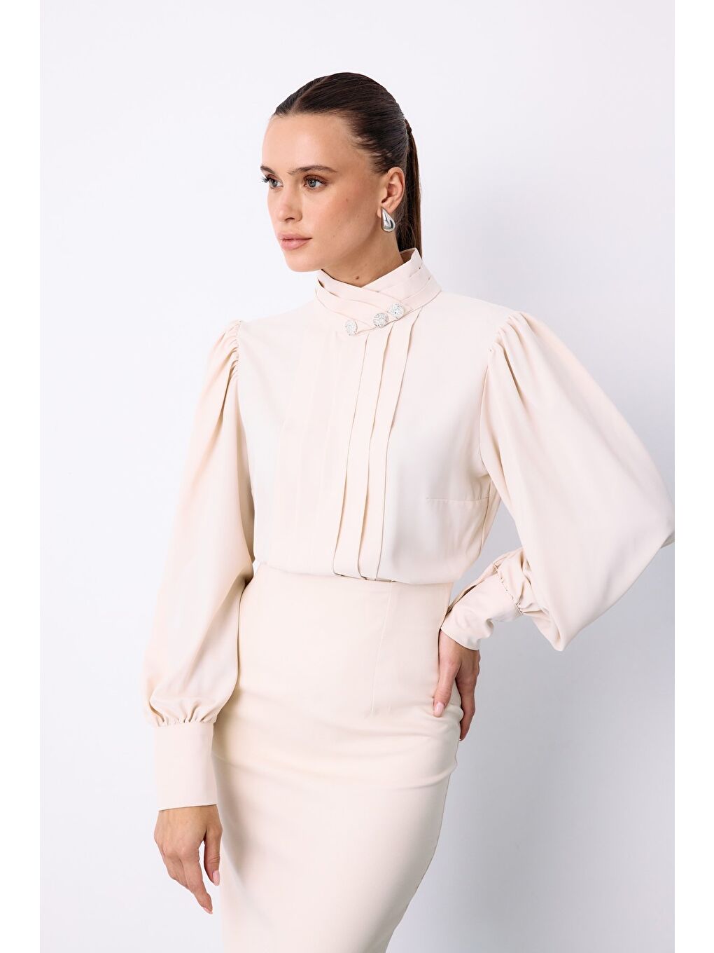 Nervür Detaylı Bluz - Bej