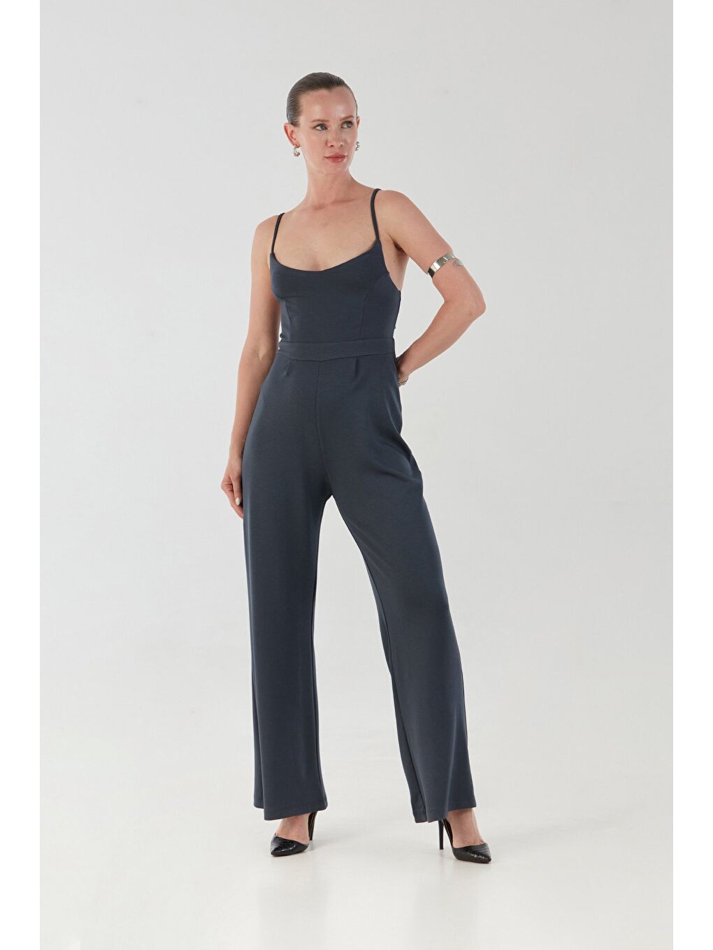 Antrasit Askılı Fermuarlı Modal Tulum-2