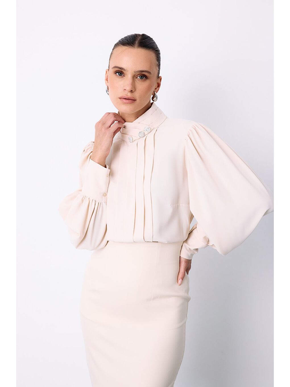 Nervür Detaylı Bluz - Bej-2