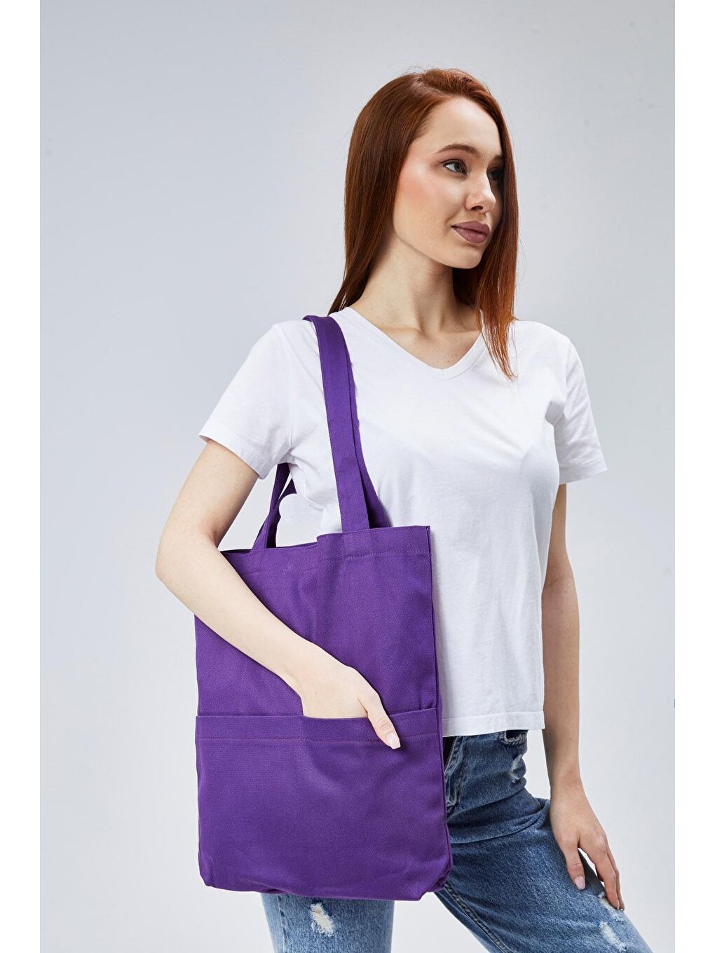 3 Cepli Koyu Mor Gabardin Çanta