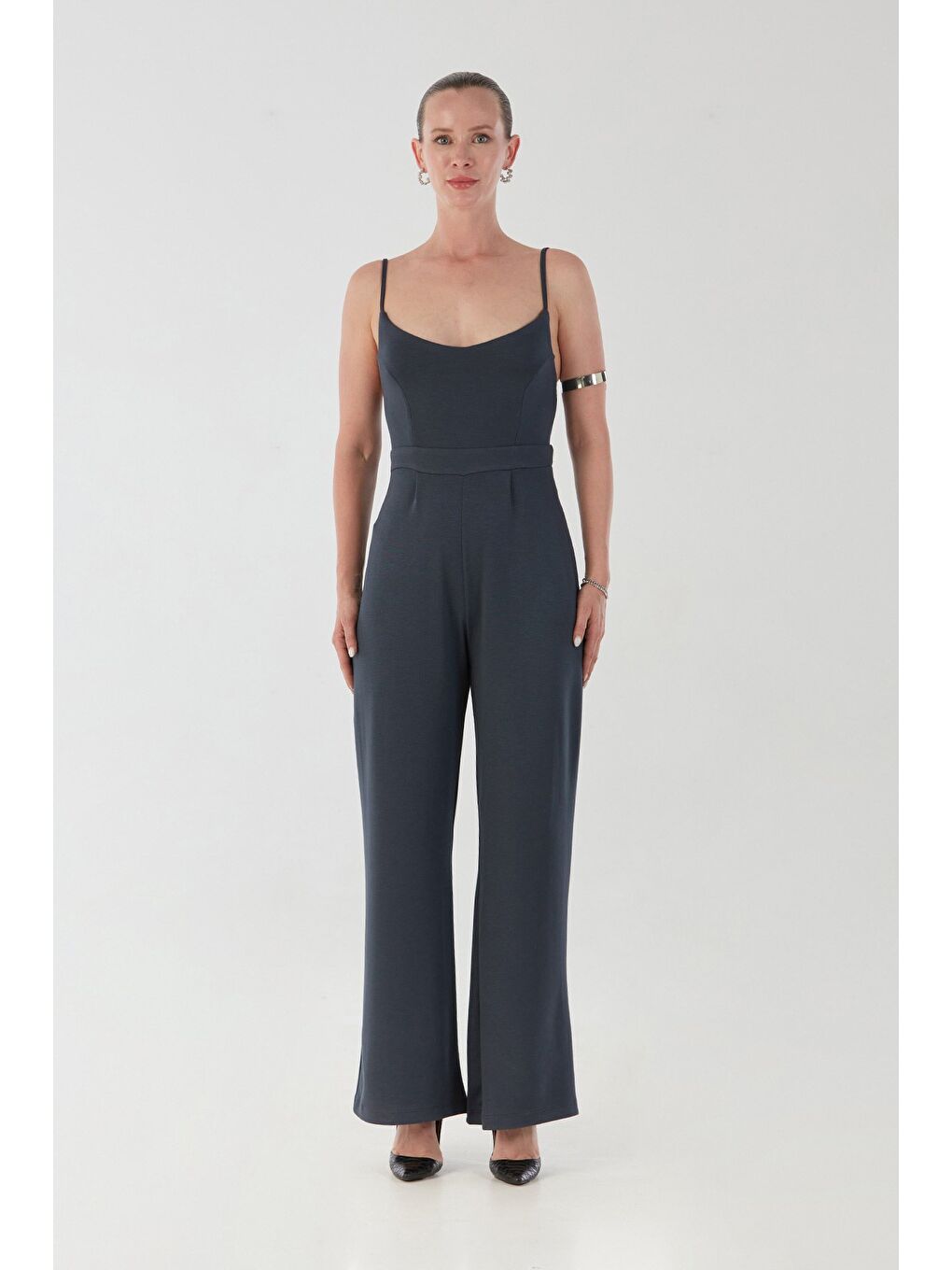 Antrasit Askılı Fermuarlı Modal Tulum-4