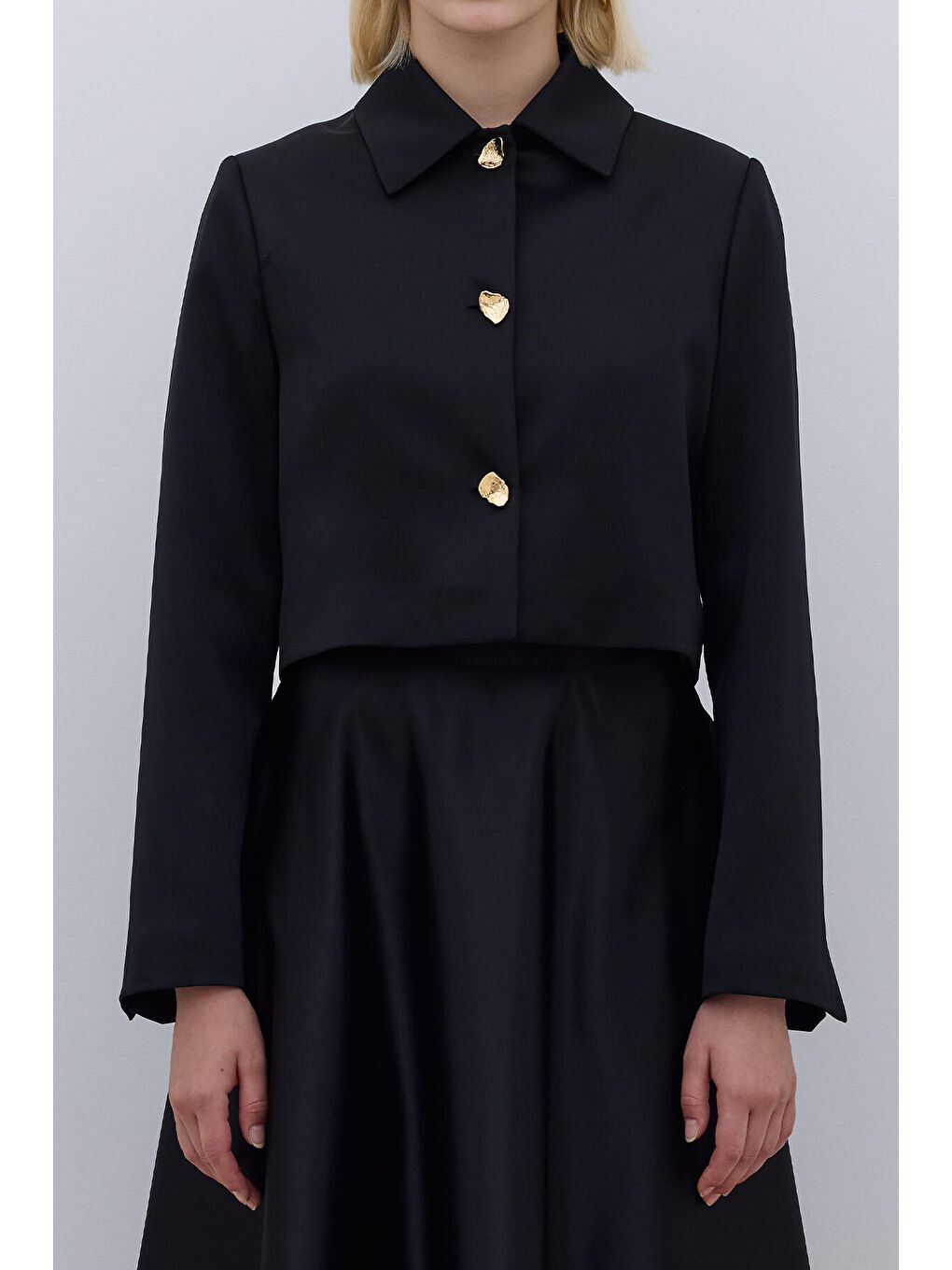 Saten Kısa Blazer Ceket Siyah-1