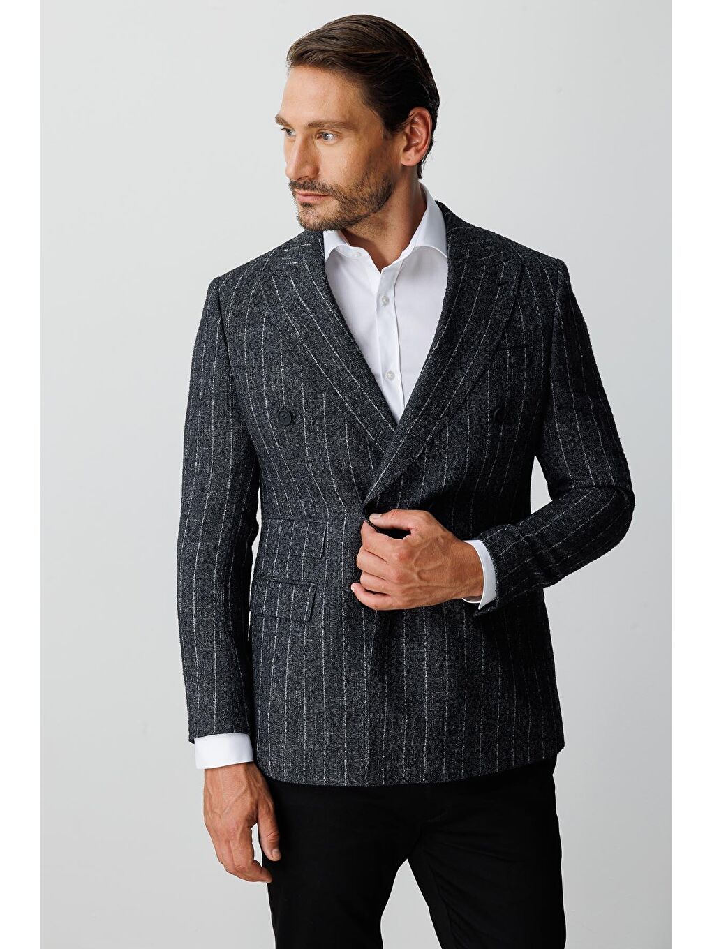 Siyah Erkek Sİyah Slim Fit / Dar Kalip Geniş Kırlangıç Blazer Klasik Ceket