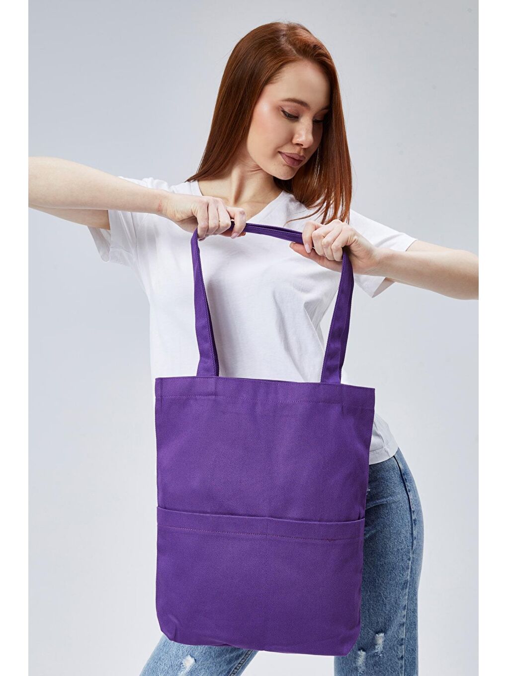 3 Cepli Koyu Mor Gabardin Çanta-3