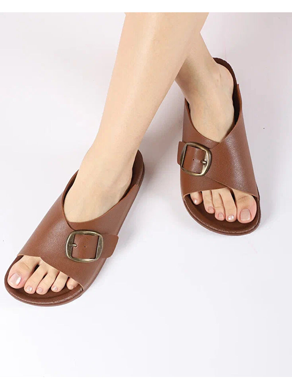 Kahverengi Kadın Yazlık Tokalı Terlik - KAIRO-2