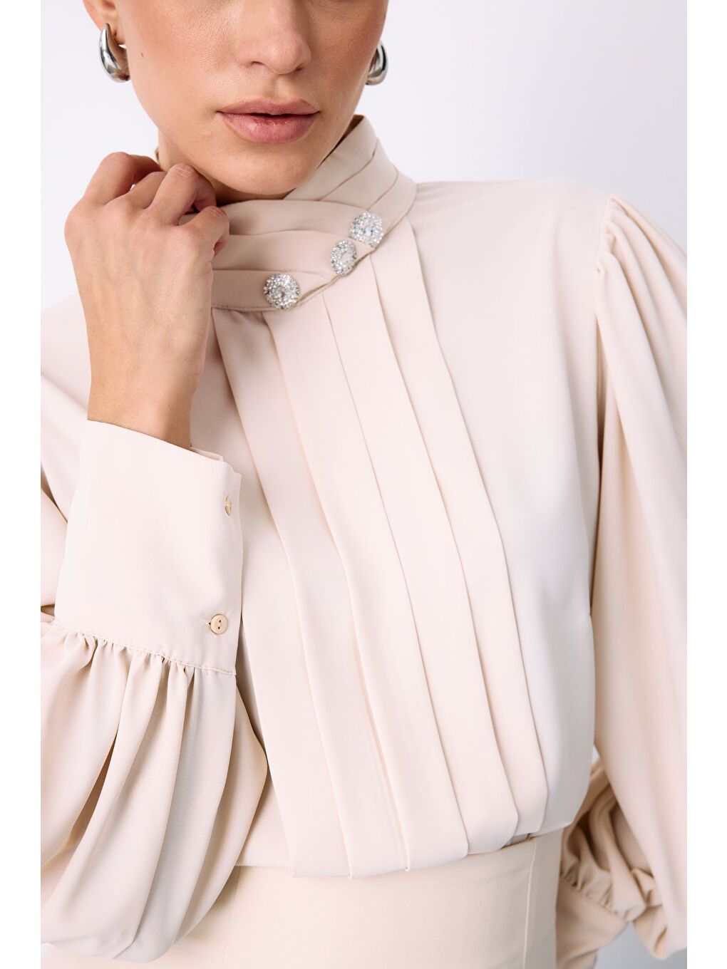 Nervür Detaylı Bluz - Bej-6