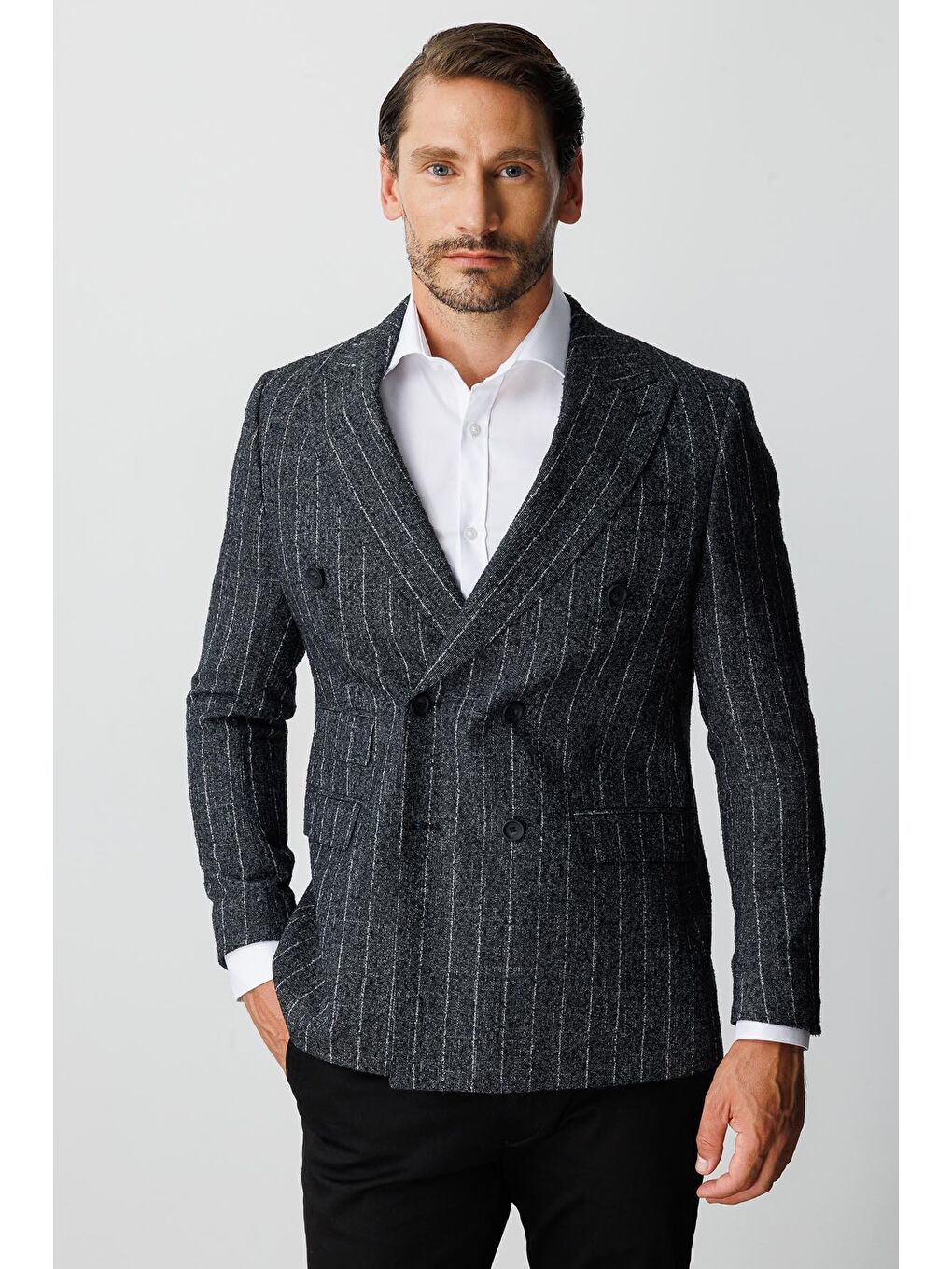 Siyah Erkek Sİyah Slim Fit / Dar Kalip Geniş Kırlangıç Blazer Klasik Ceket-1