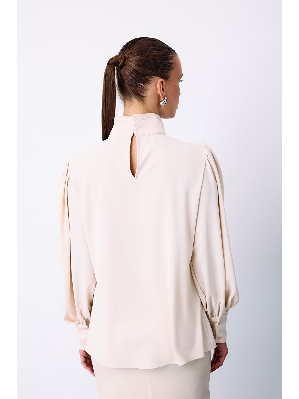 Nervür Detaylı Bluz - Bej-7