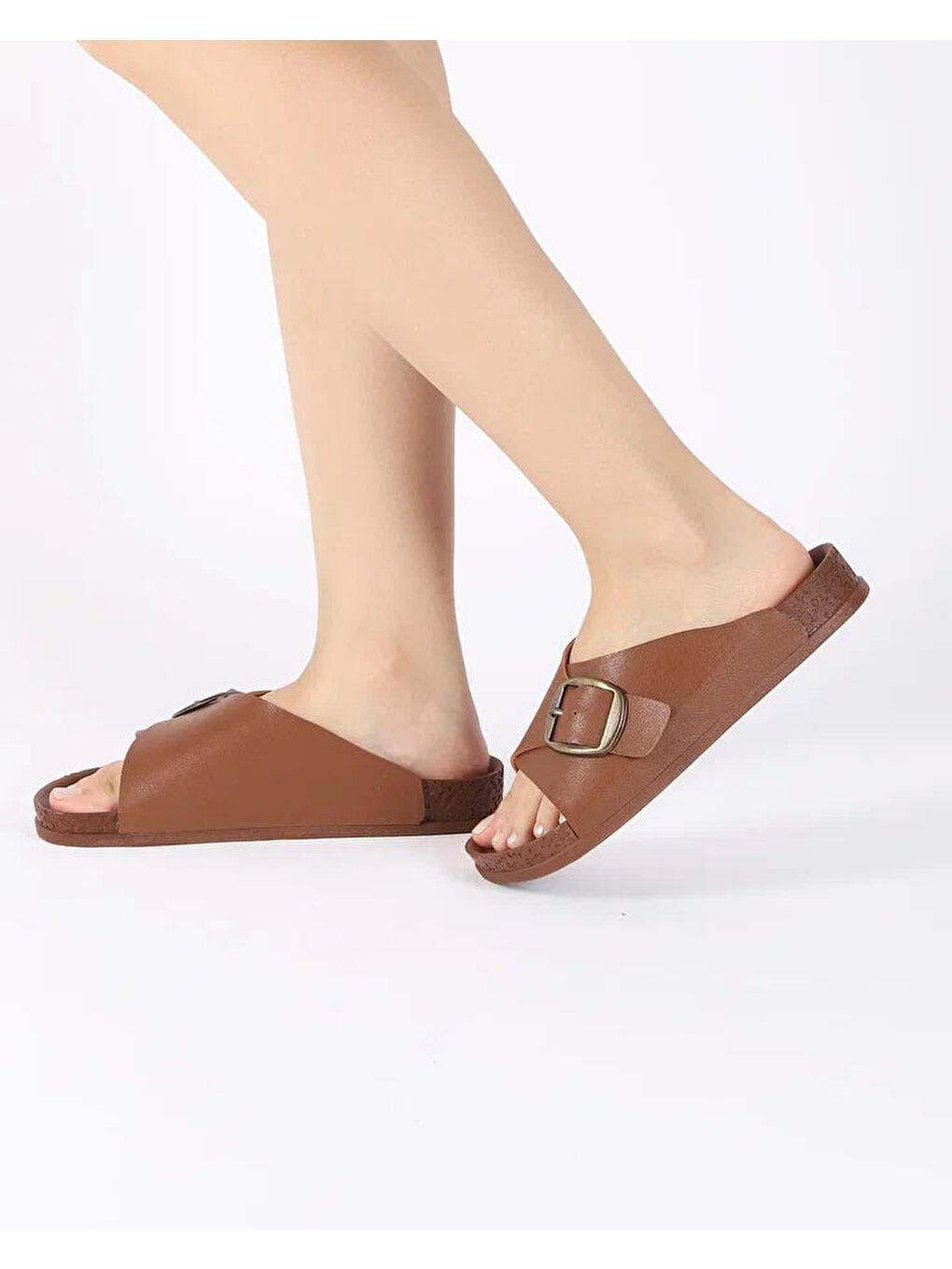 Kahverengi Kadın Yazlık Tokalı Terlik - KAIRO-3