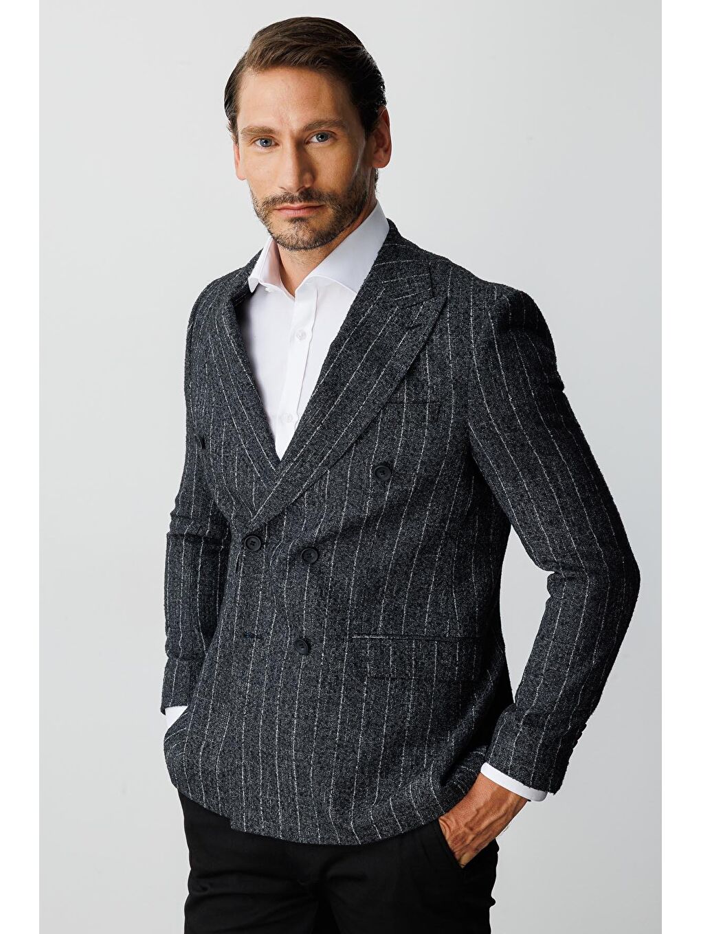 Siyah Erkek Sİyah Slim Fit / Dar Kalip Geniş Kırlangıç Blazer Klasik Ceket-3