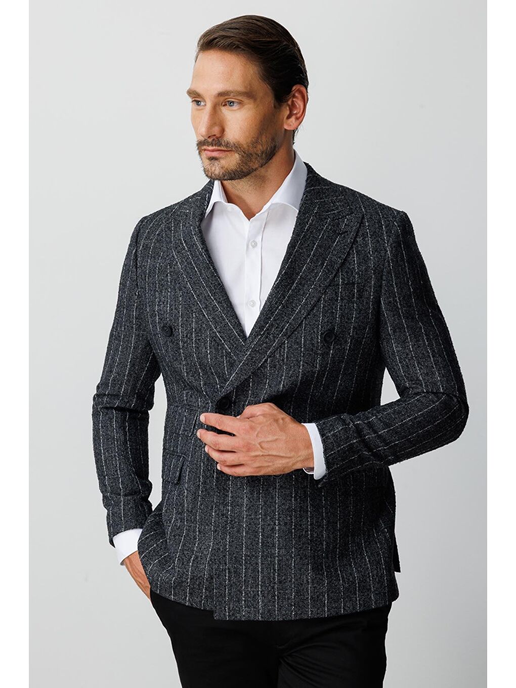 Siyah Erkek Sİyah Slim Fit / Dar Kalip Geniş Kırlangıç Blazer Klasik Ceket-5