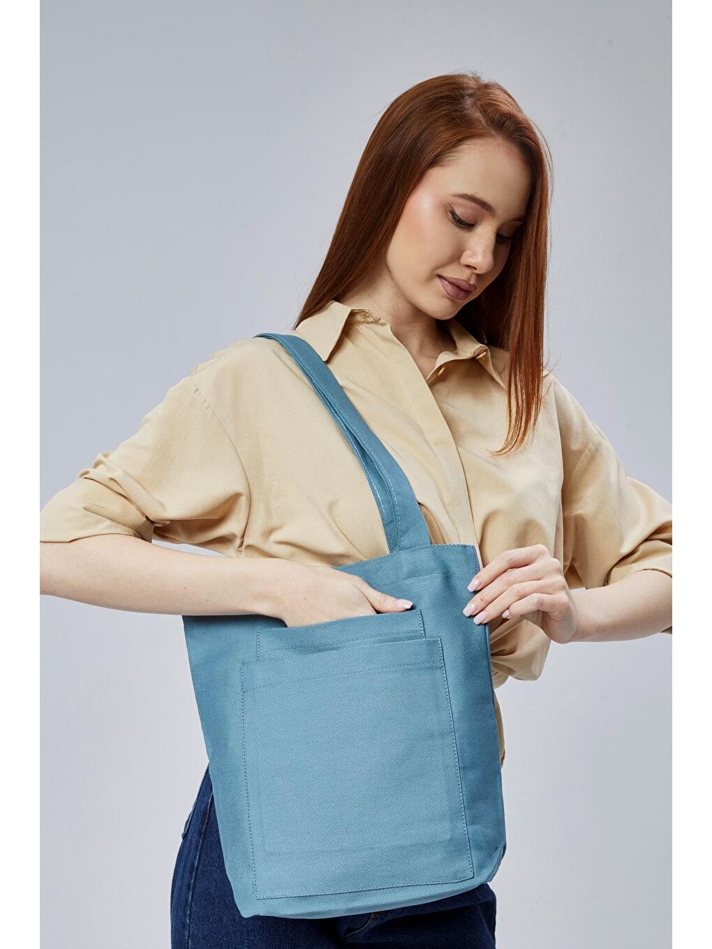 2 Cepli Petrol Mavisi Gabardin Çanta-1