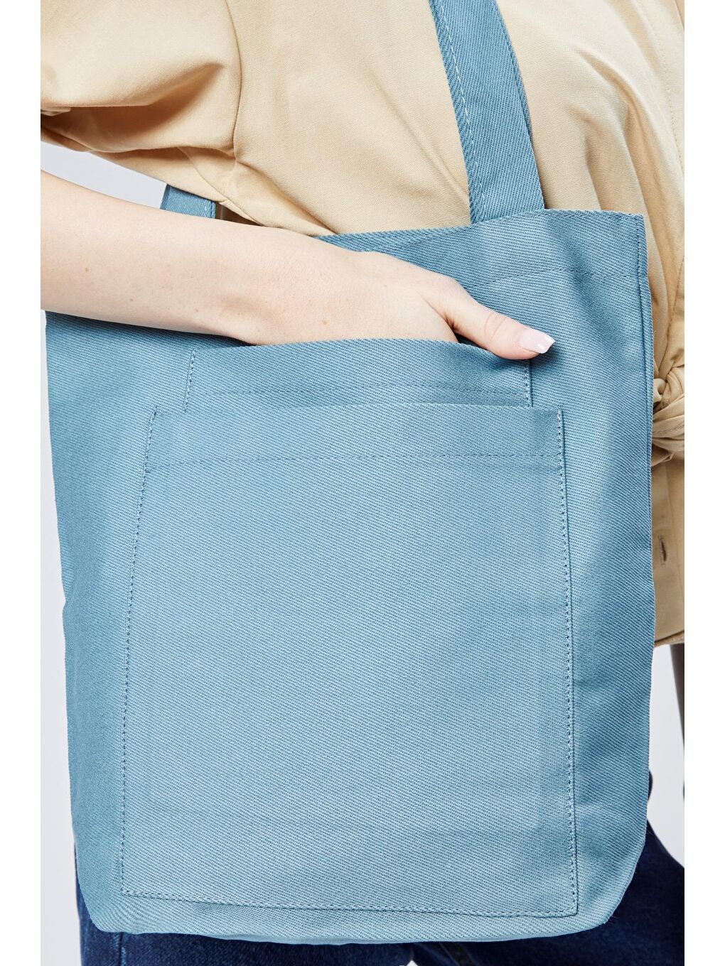 2 Cepli Petrol Mavisi Gabardin Çanta-2