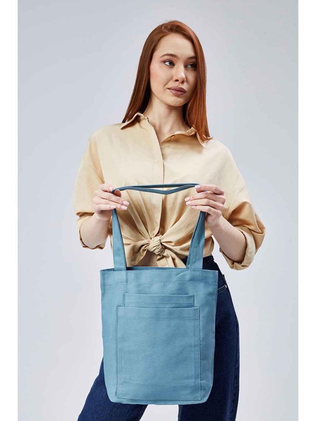 2 Cepli Petrol Mavisi Gabardin Çanta-4