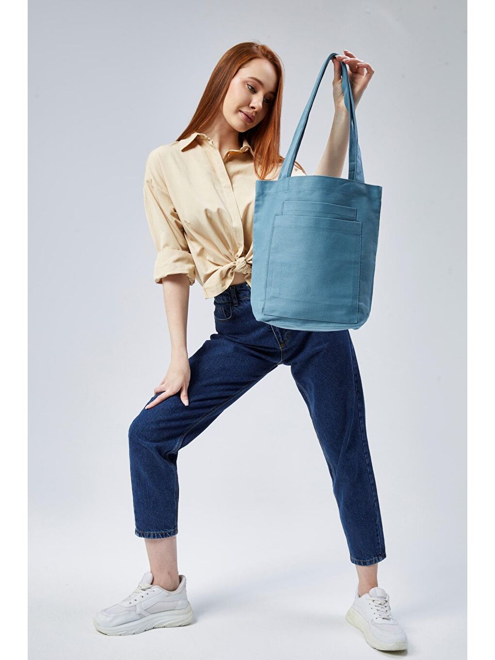 2 Cepli Petrol Mavisi Gabardin Çanta-5