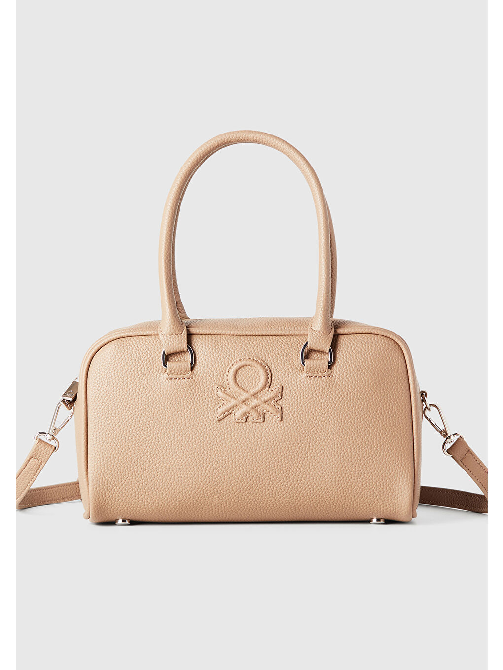 Kadın Bej Kabartma Logolu Çift Saplı Omuz Çantası-1