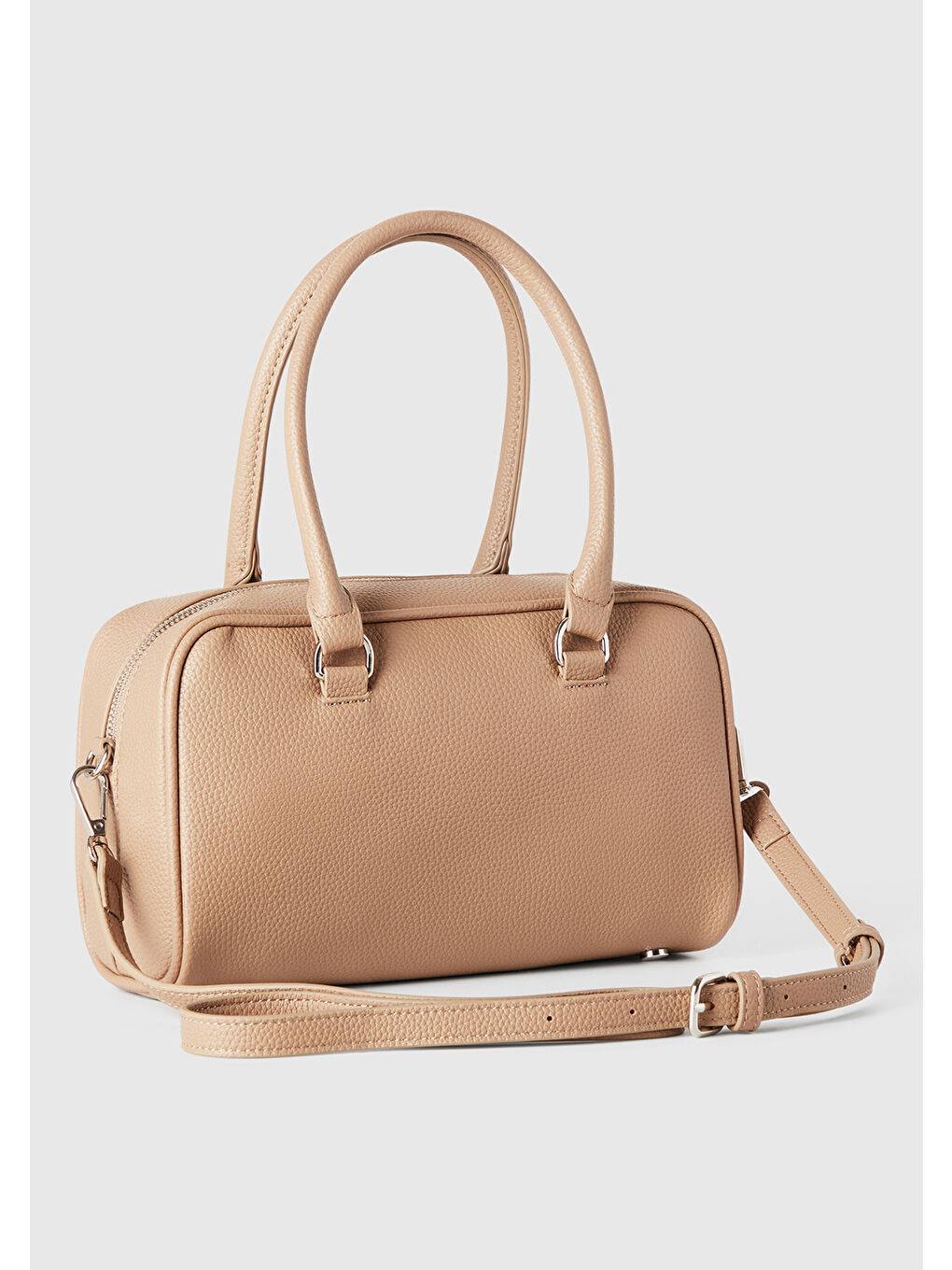 Kadın Bej Kabartma Logolu Çift Saplı Omuz Çantası-2