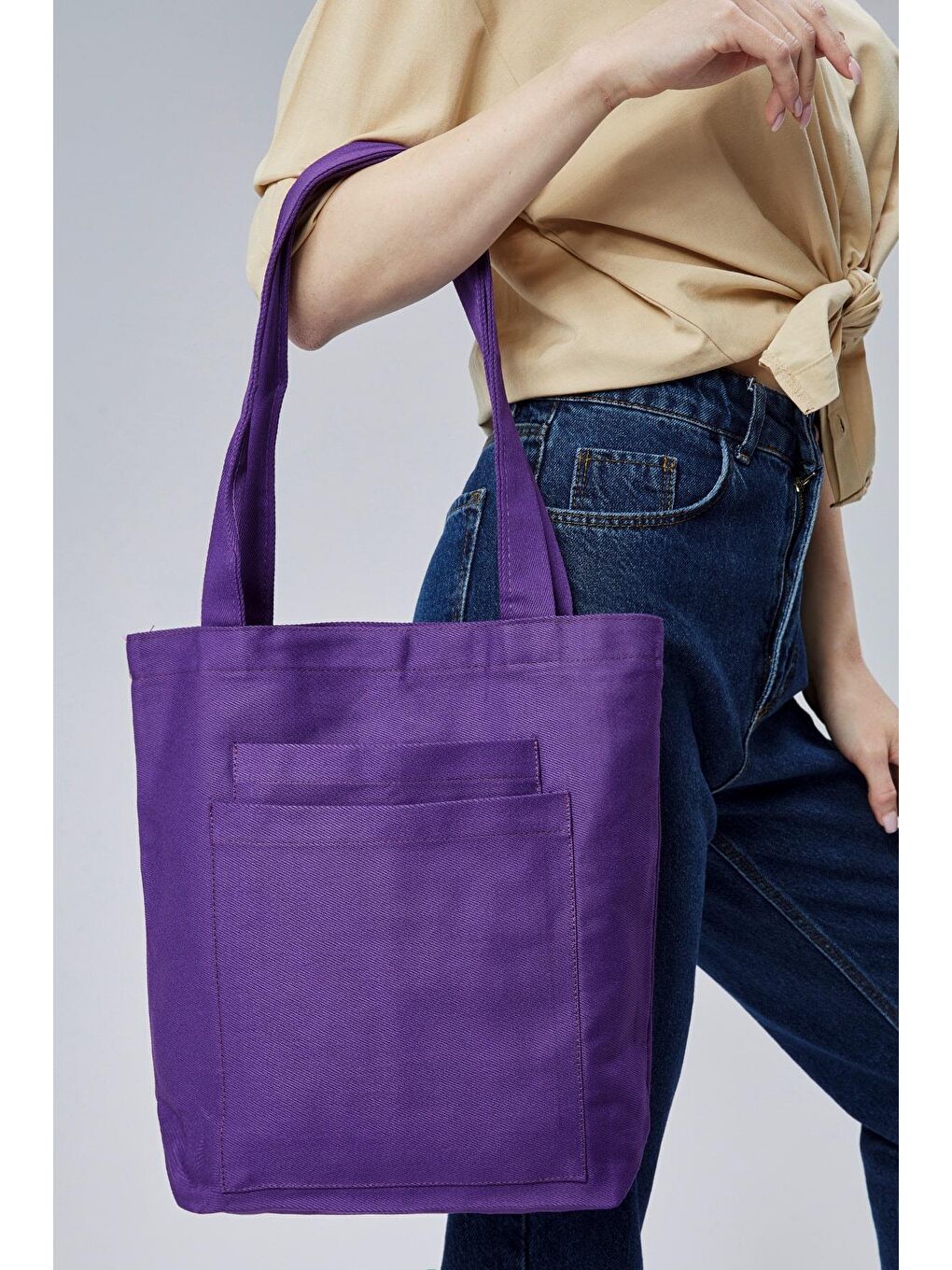 2 Cepli Koyu Mor Gabardin Çanta-2