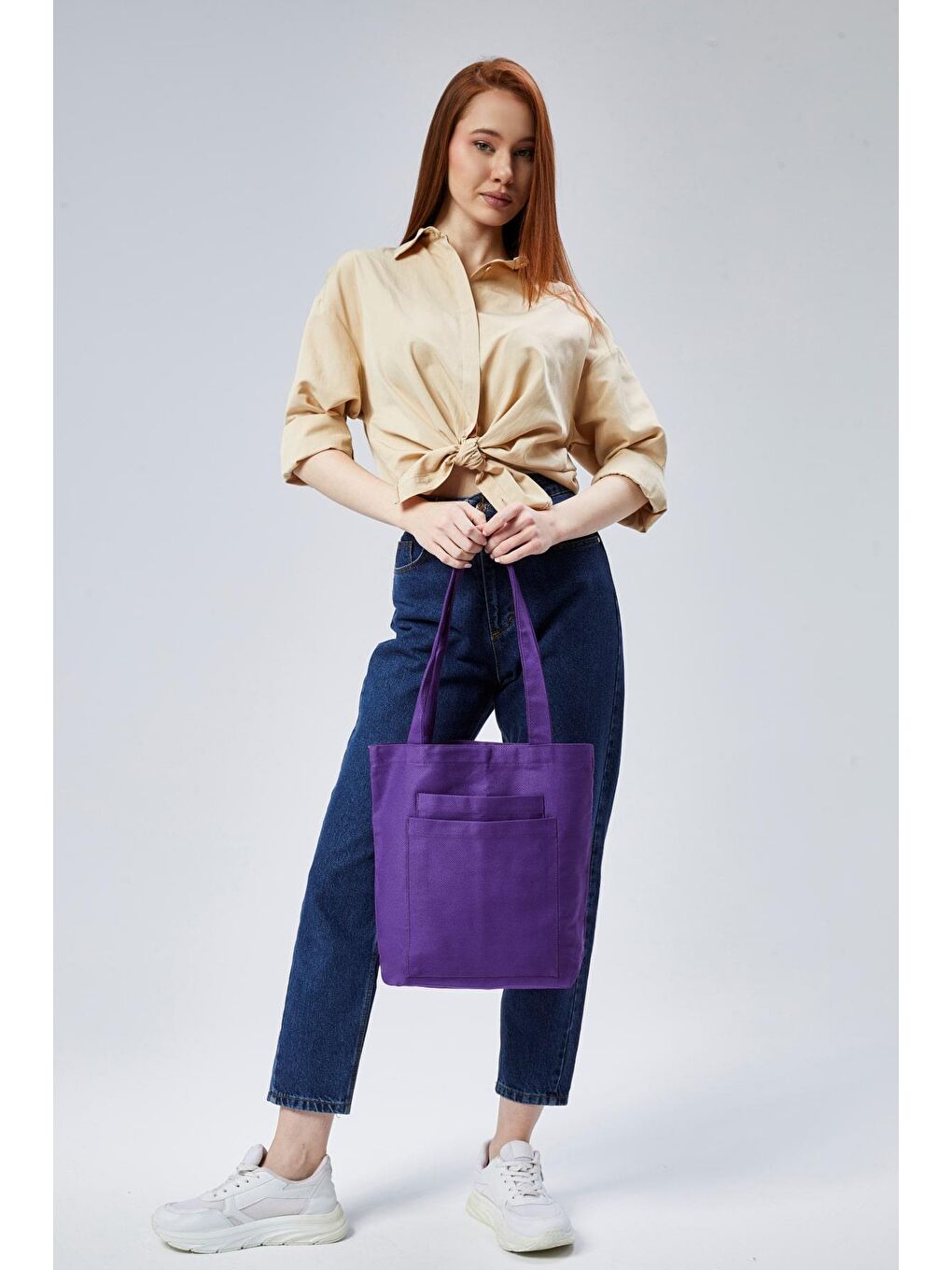 2 Cepli Koyu Mor Gabardin Çanta-3