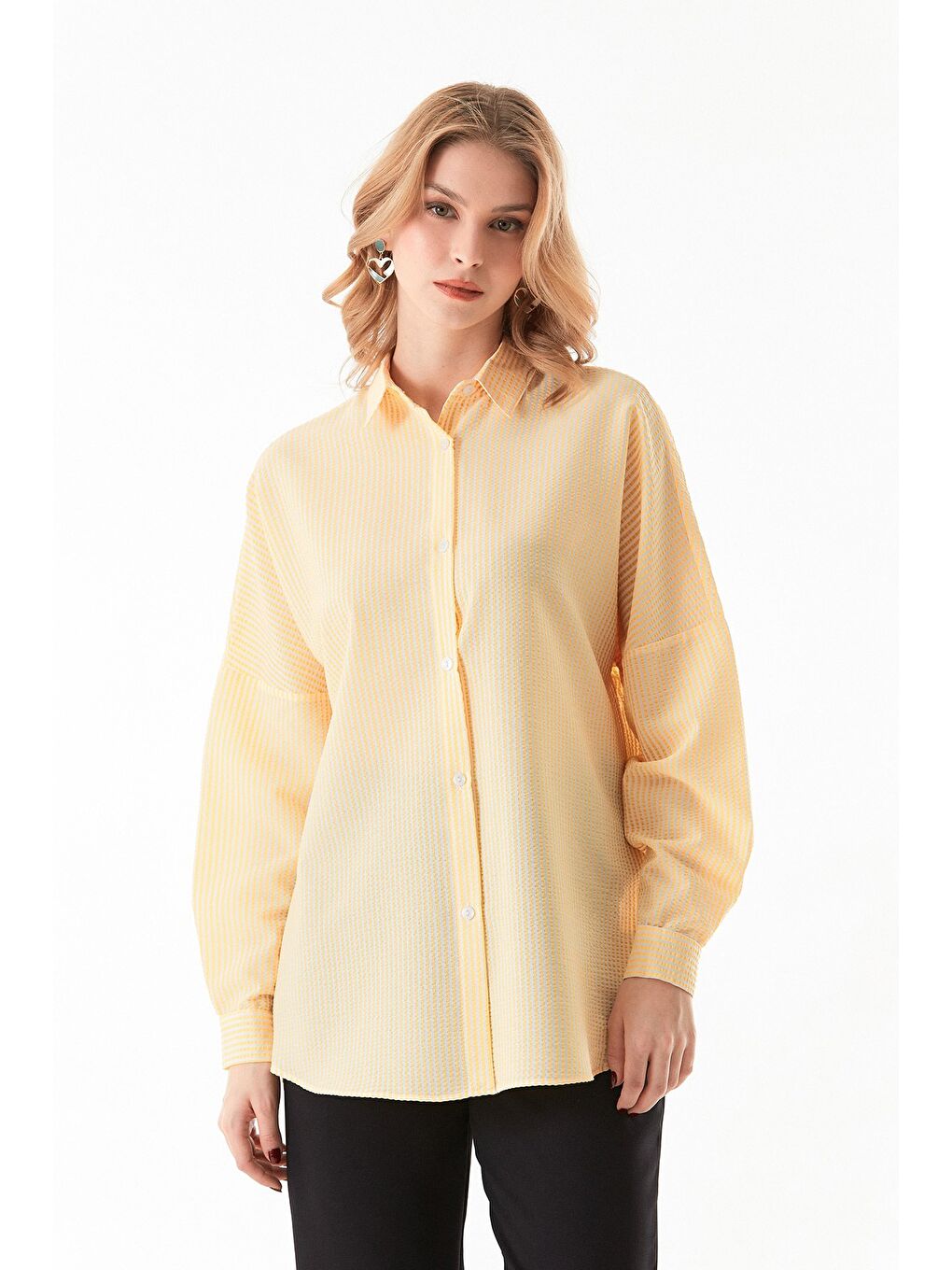 Sarı Çizgili Oversize Gömlek-2
