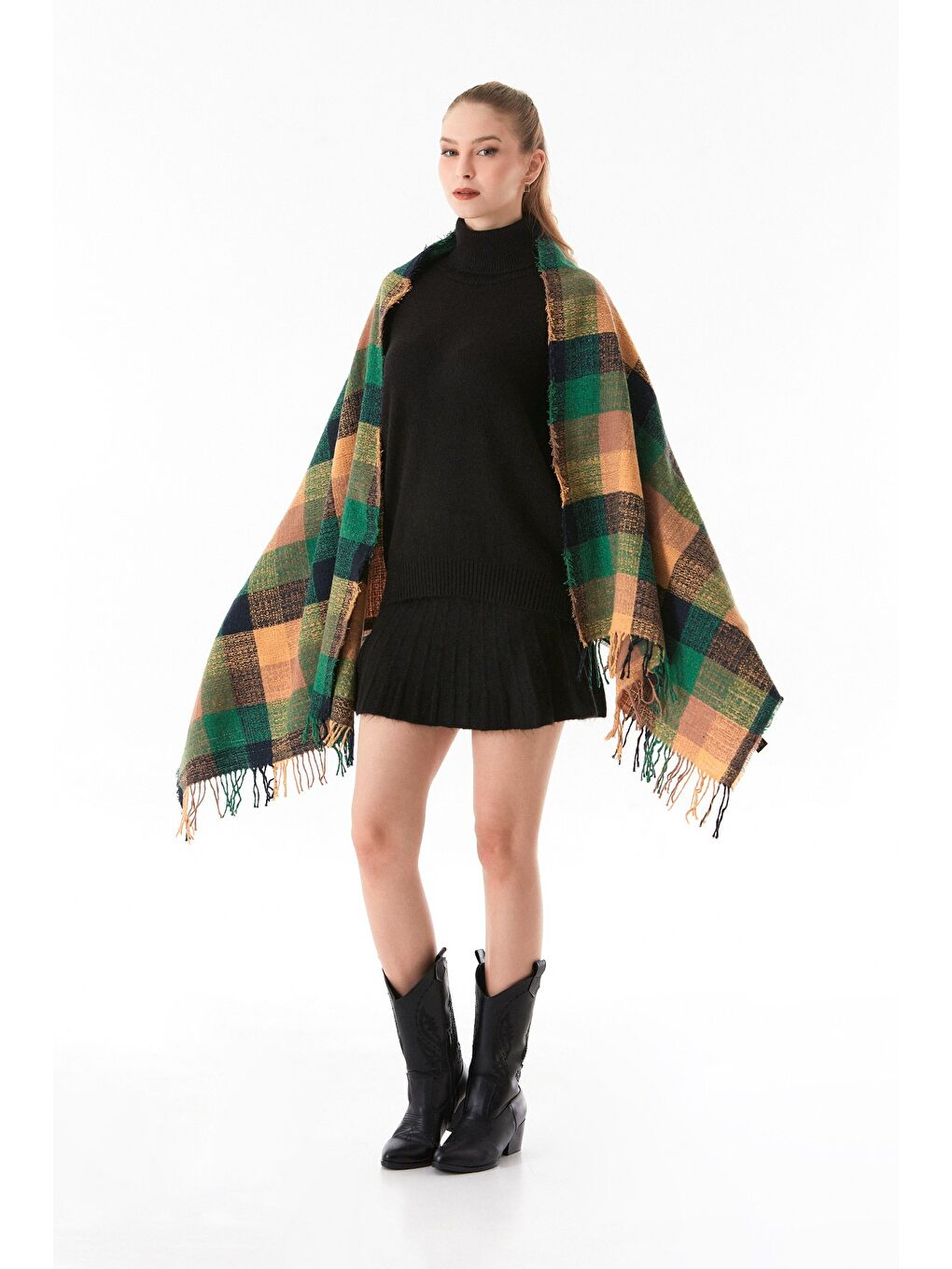 Yeşil Ekose Desenli Yumuşak Dokulu Şal-1