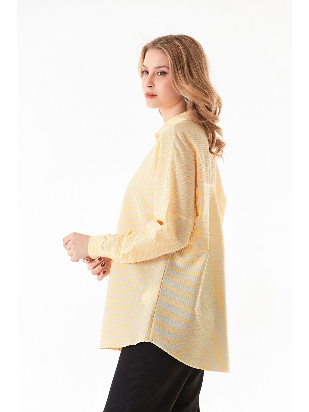 Sarı Çizgili Oversize Gömlek-4