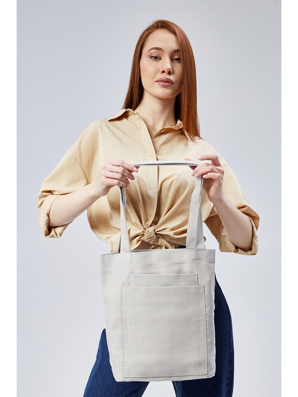 2 Cepli Gri Gabardin Çanta-3