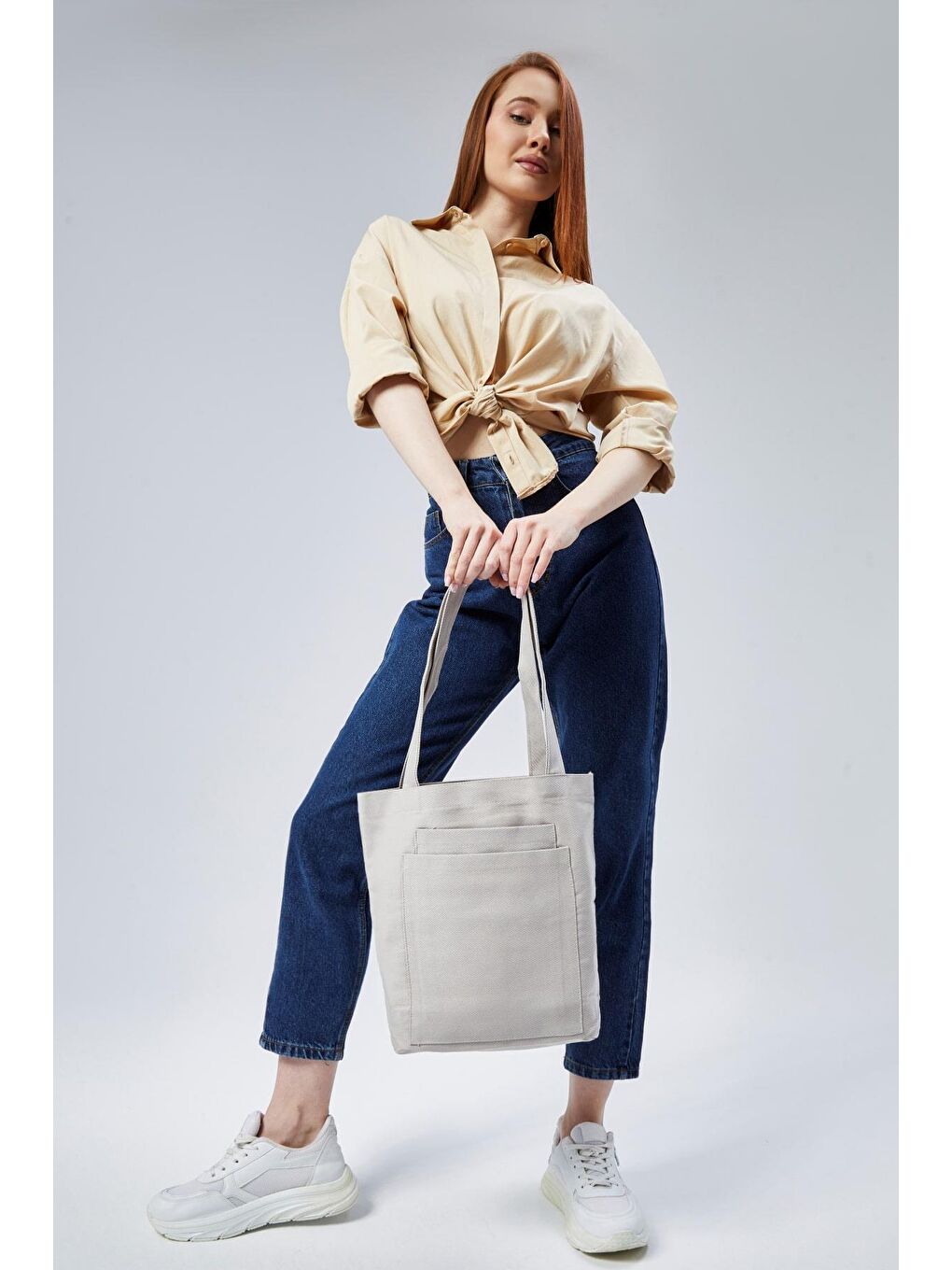 2 Cepli Gri Gabardin Çanta-4