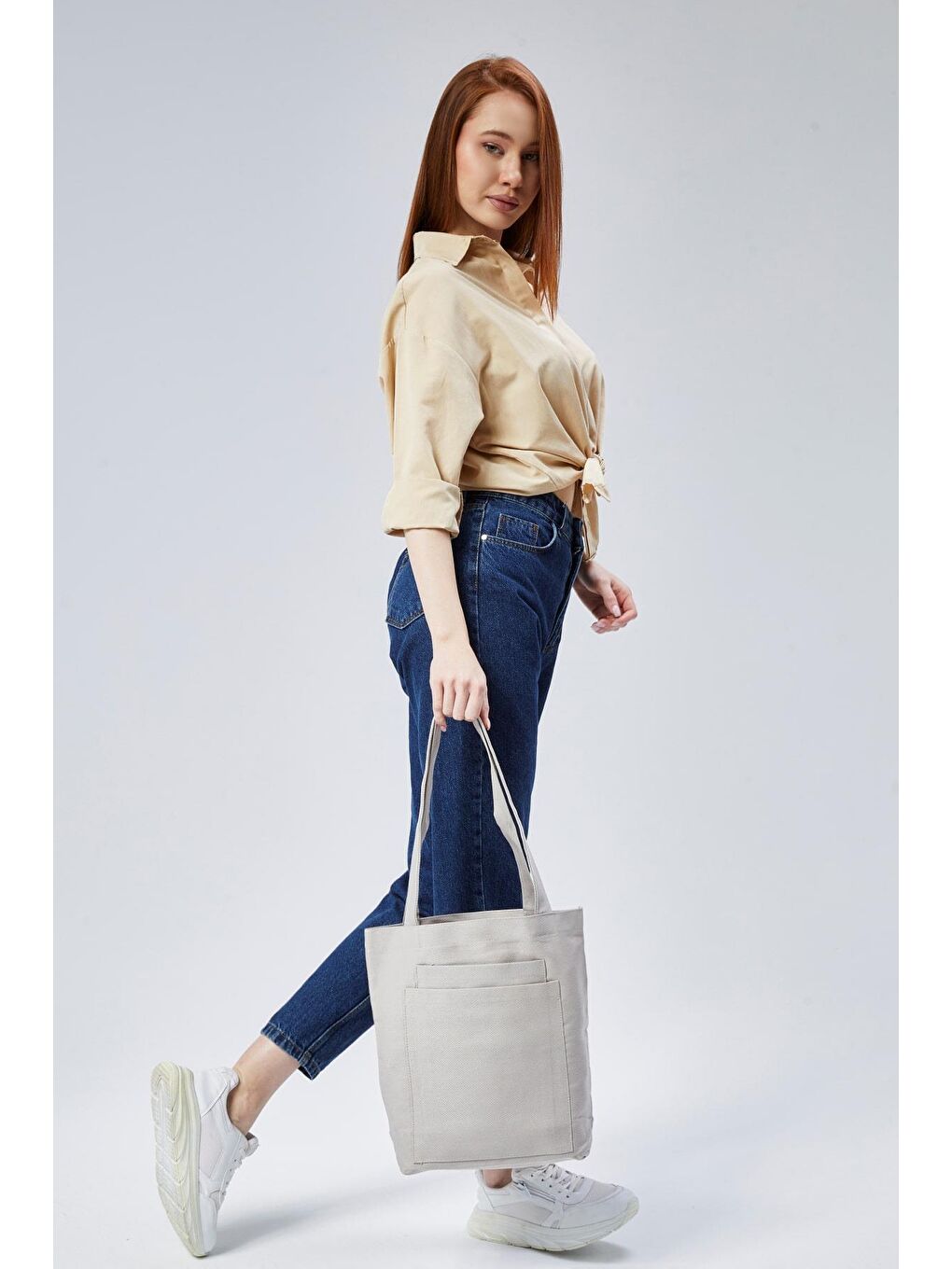 2 Cepli Gri Gabardin Çanta-5