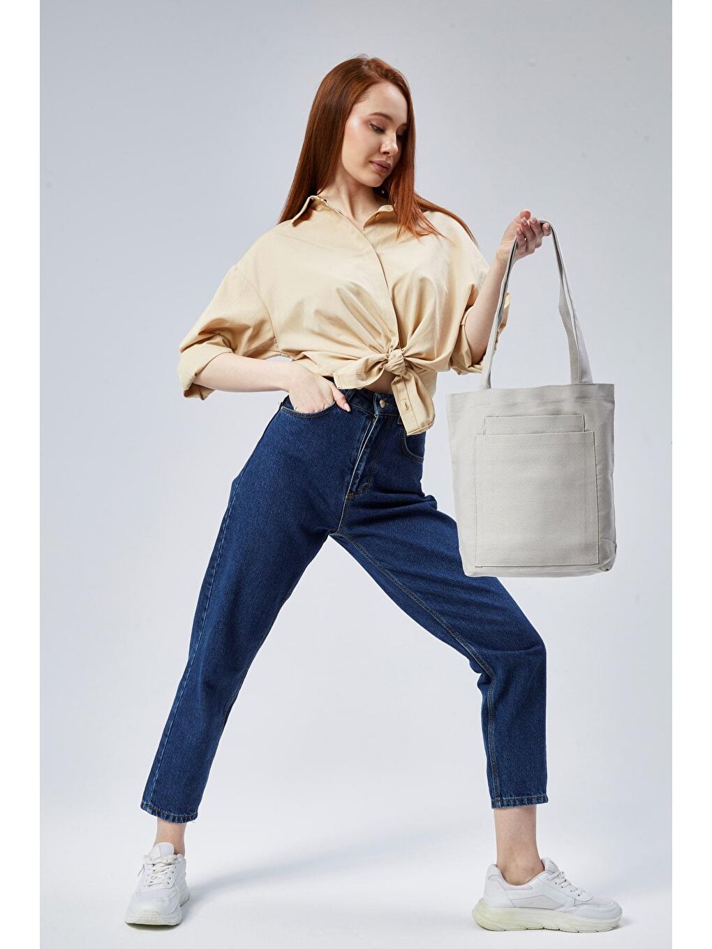 2 Cepli Gri Gabardin Çanta-6