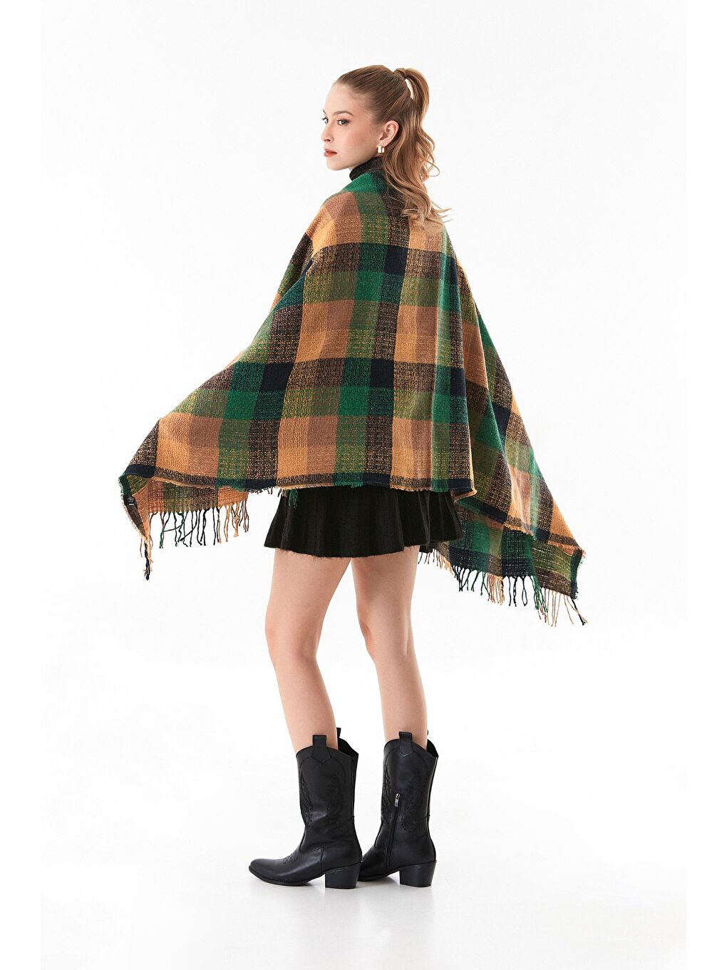 Yeşil Ekose Desenli Yumuşak Dokulu Şal-2