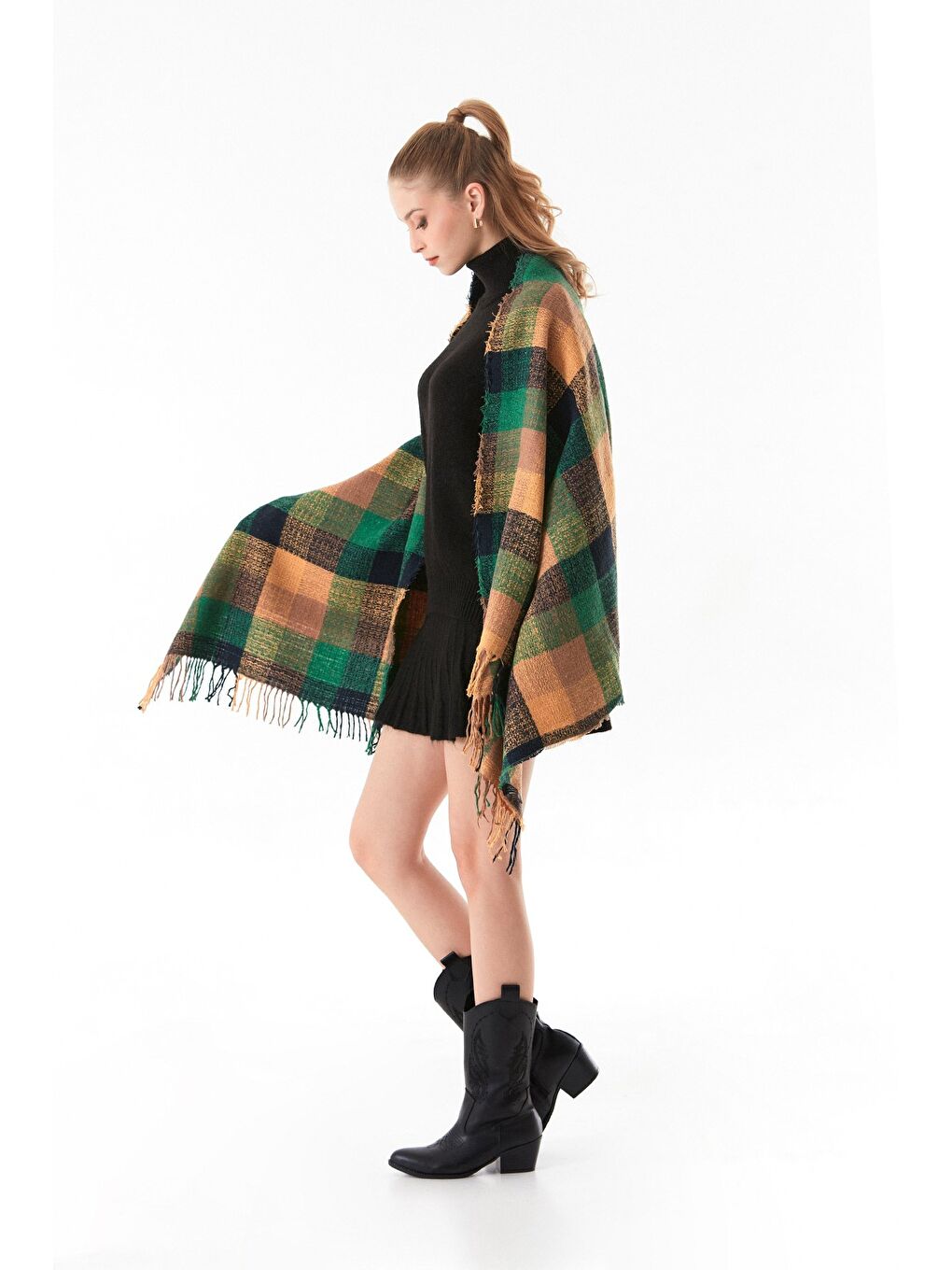 Yeşil Ekose Desenli Yumuşak Dokulu Şal-3
