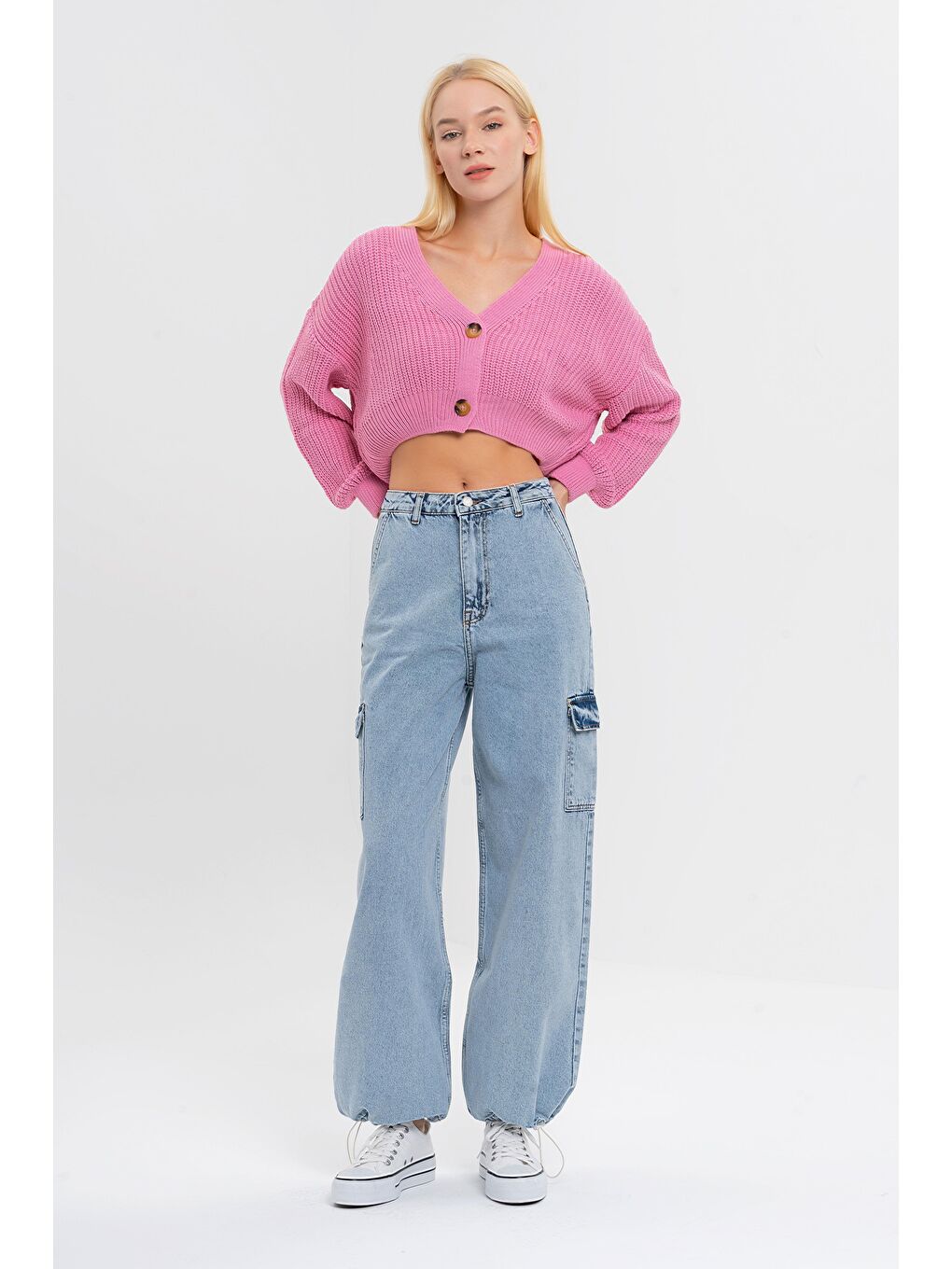 Mavi Kadın Snow Renk Kargo Cep Paça Lastikli Jogger Fit Denim-5