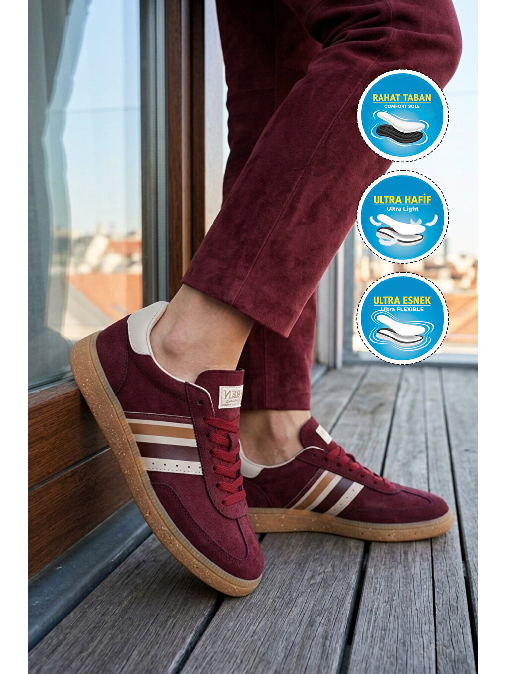 Bordo Bağcıklı Esnek Unisex Spor Ayakkabı 015 G-2