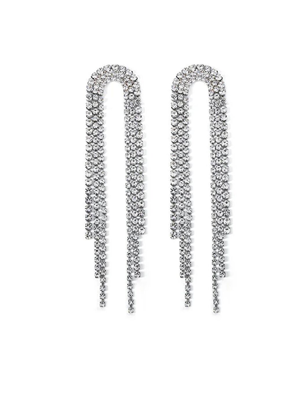 Gri Parlak Taşlı Püsküllü Sallantılı Abiye Küpe-5