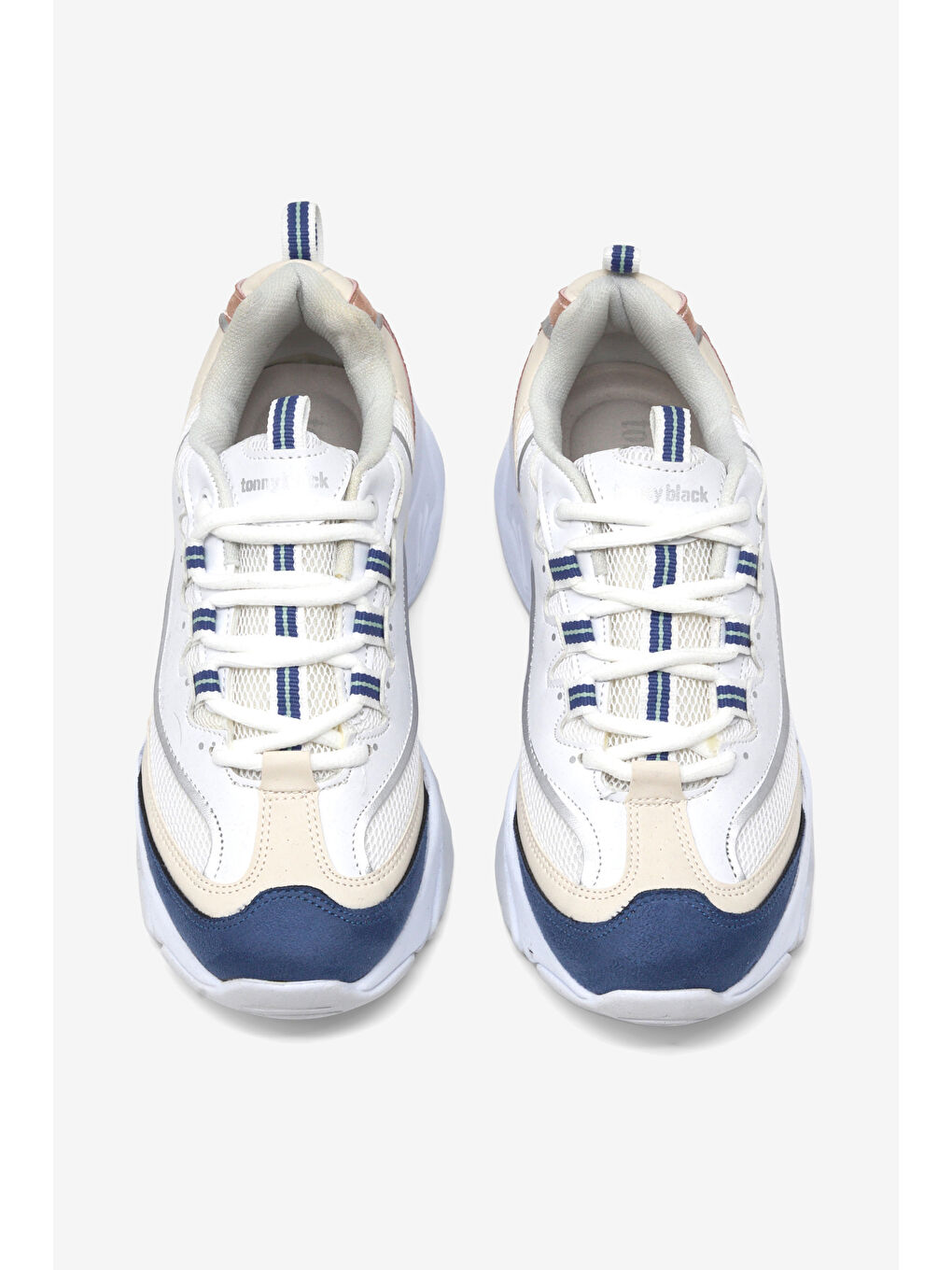 Kadın Beyaz Lacivert Rahat Kalıp Yüksek Taban Bağcıklı Spor Ayakkabı-1