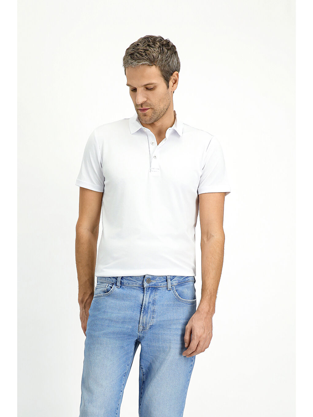 Beyaz Slim Fit Dar Kesim Pamuklu Polo Yaka Tişört-3