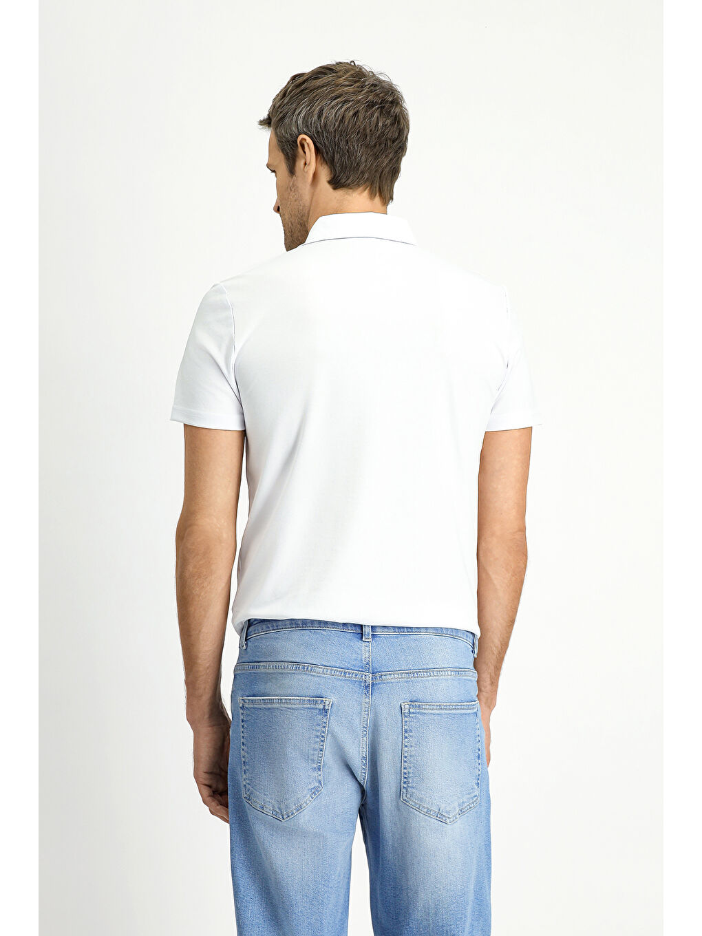 Beyaz Slim Fit Dar Kesim Pamuklu Polo Yaka Tişört-4