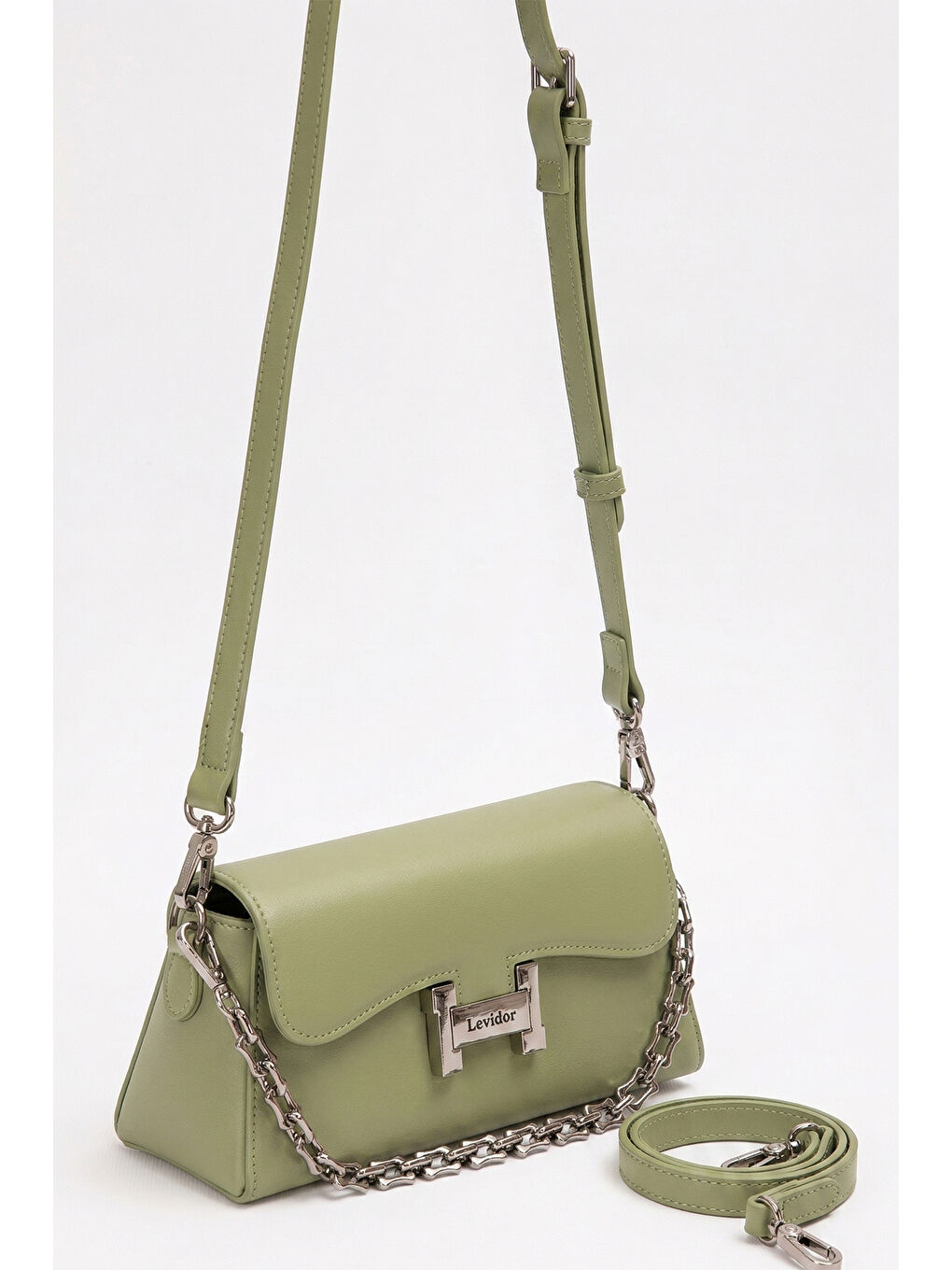 Levidor Premium Çift Askılı Çıtçıt Detay Deri Çanta 930405 Küf Yeşil-2