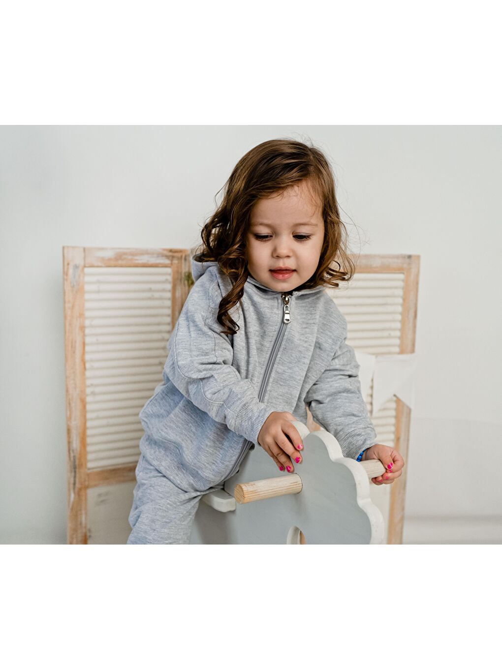 Gri Fermuarlı Kapüşonlu Tek Sweat