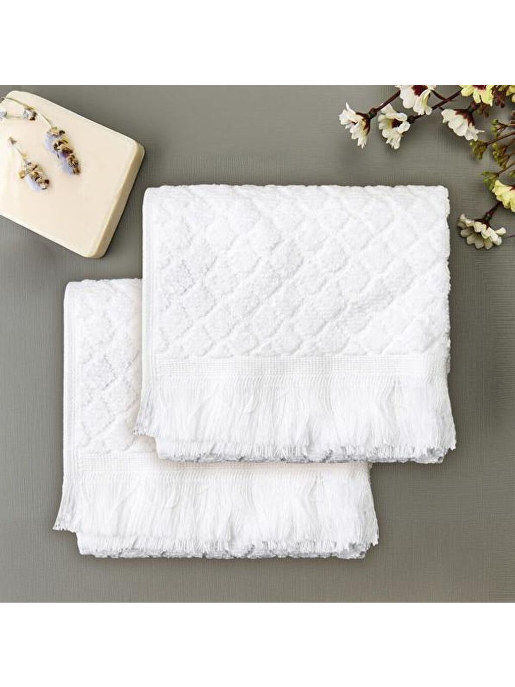 Soft Vivin 2'li Havlu Seti - Beyaz - 30x30 cm