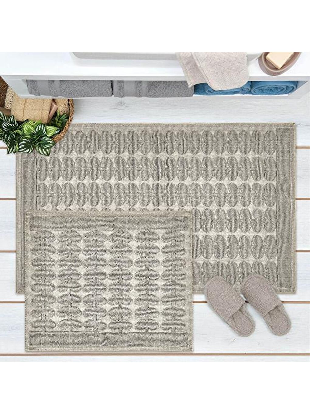 Soft Folium 2'li Banyo Paspası - Gri - 60x100 cm + 50x60 cm