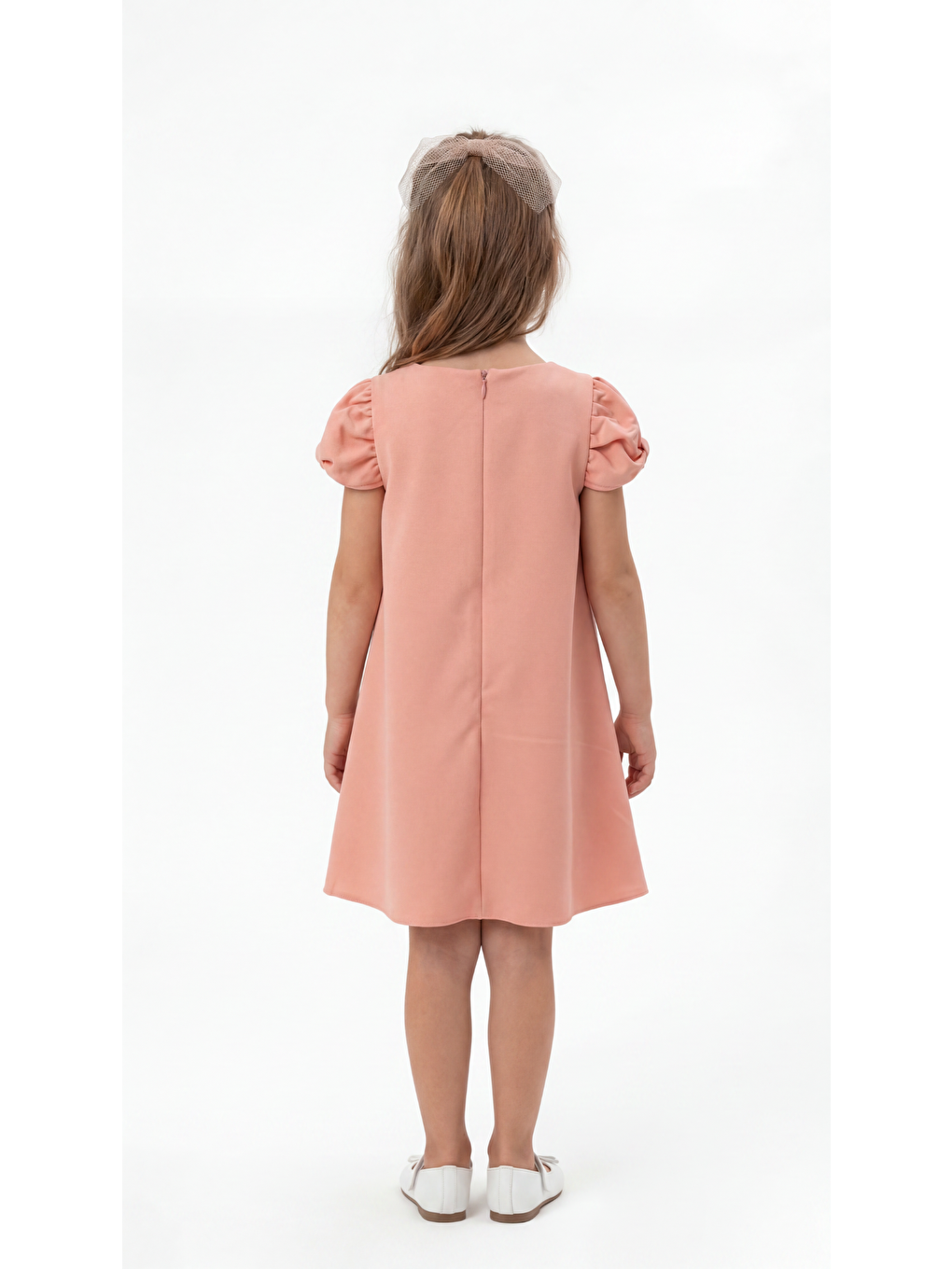 Pembe Çiçek Aplikeli Kız Çocuk Elbise-3