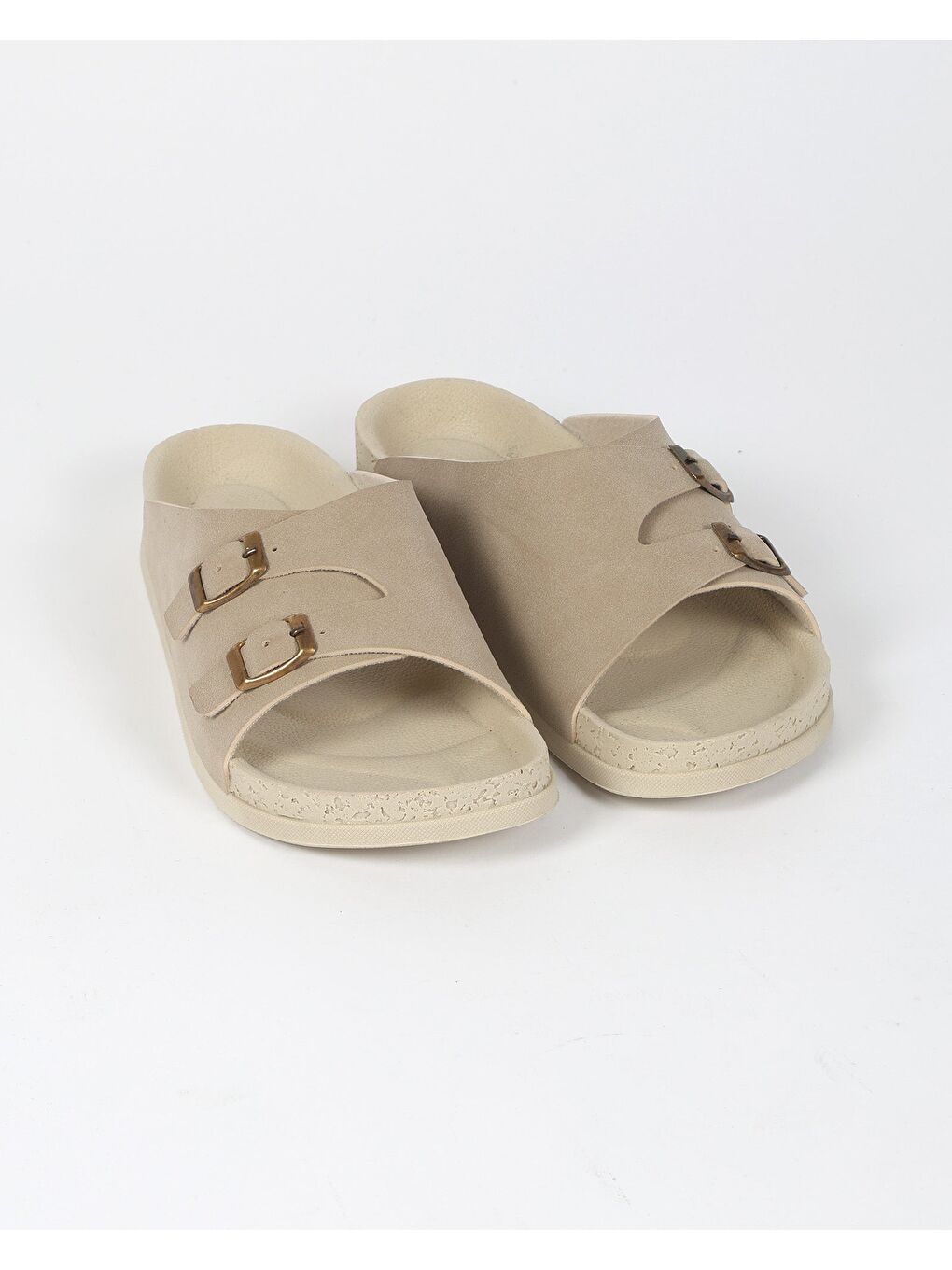 Bej Kadın Yazlık Çift Tokalı Terlik - SIENA-1