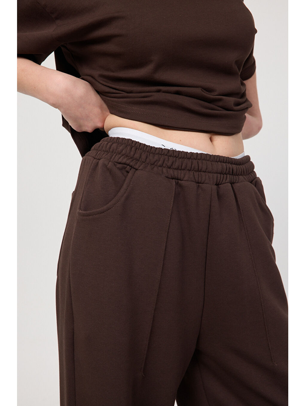 Kadın Blank Kahverengi  Ayarlanabilir Paça Eşofman Alt-3