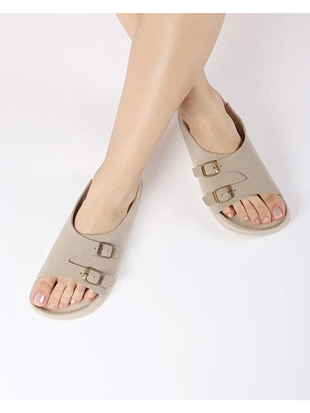 Bej Kadın Yazlık Çift Tokalı Terlik - SIENA-2