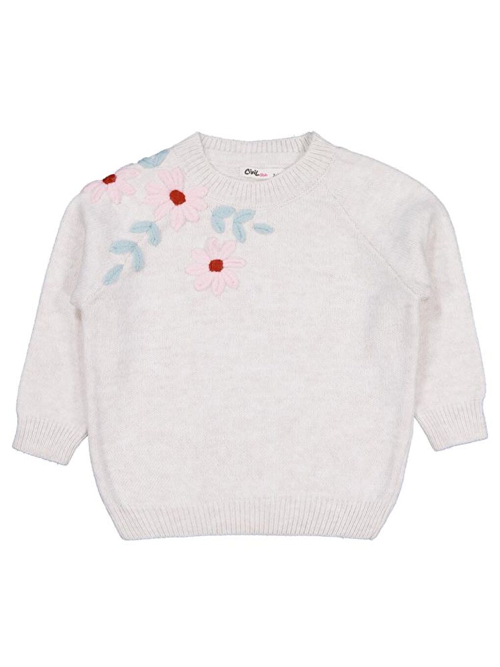 Girls Çiçek Nakışlı 2-5 Yaş Kazak - Bej 3-4 Yaş