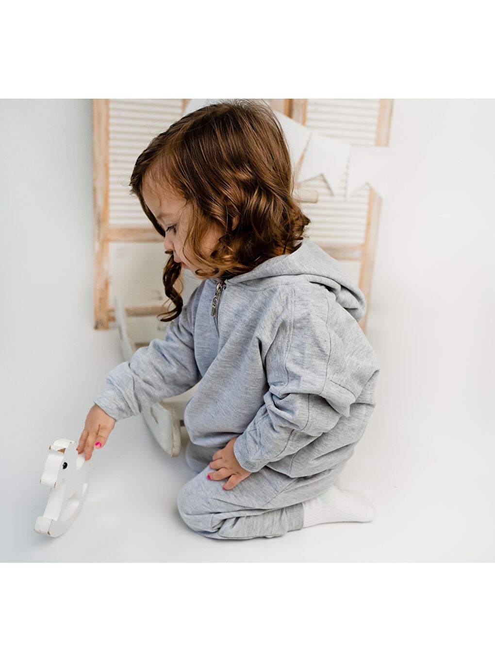 Gri Fermuarlı Kapüşonlu Tek Sweat-5